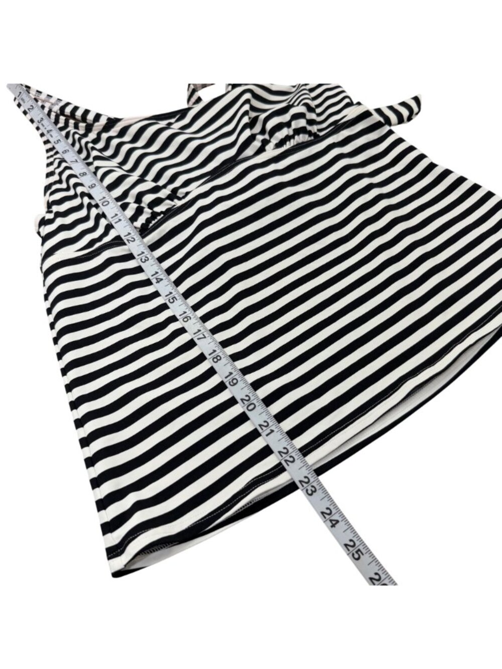 Lands End Women Black White Stripe Tankini Swim Top Size 16 Built-In Bra Support - Picture 6 of 12